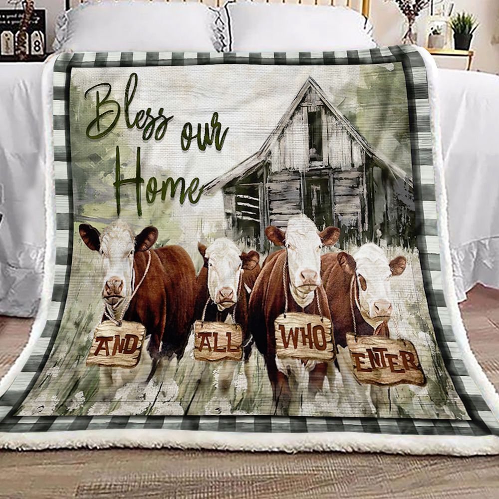 Hereford Cows Bless Our Home Fleece Blanket