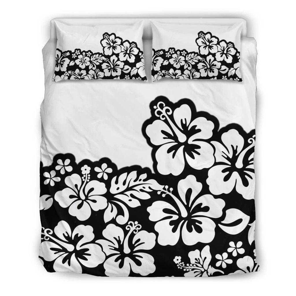 Hibiscus Black And White Hibiscus Bedding Set
