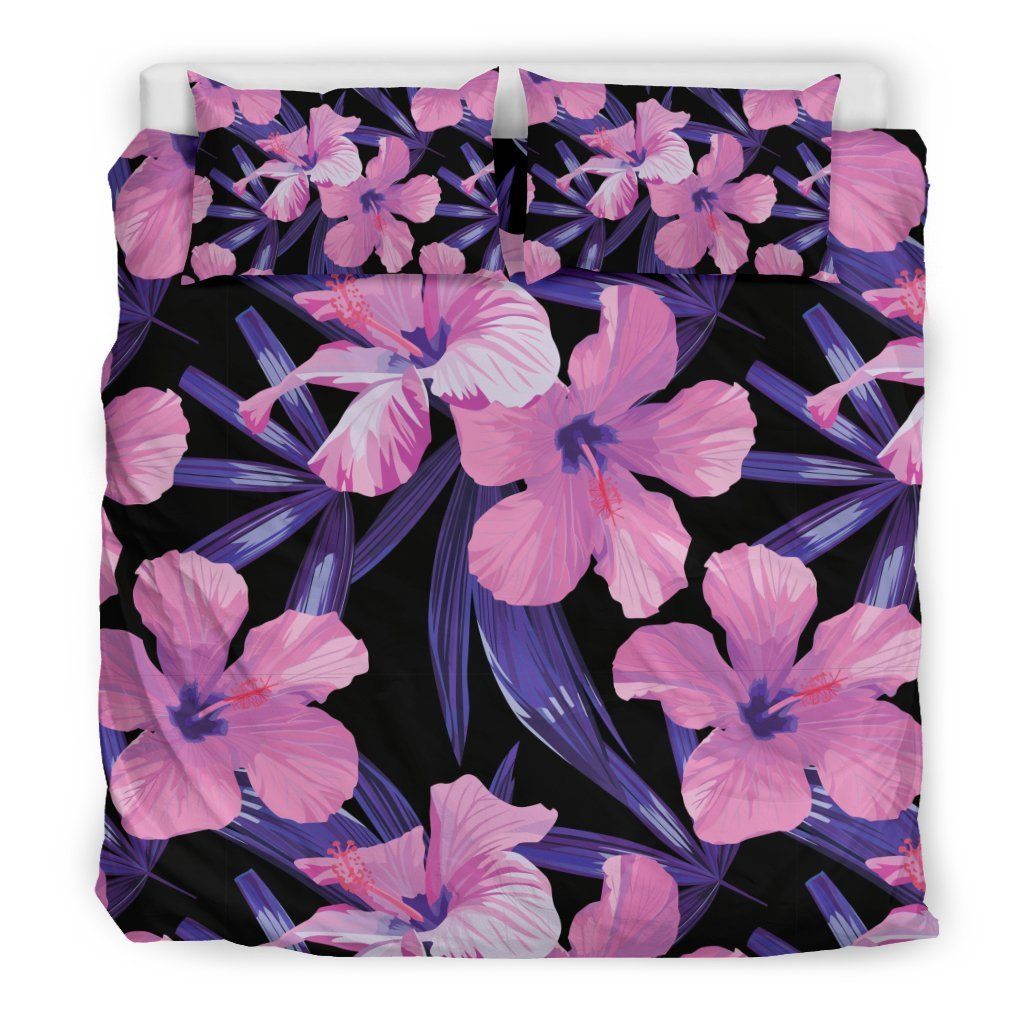 Hibiscus Floral Tropical Hawaiian Flower Palm Leaves Bedding Set