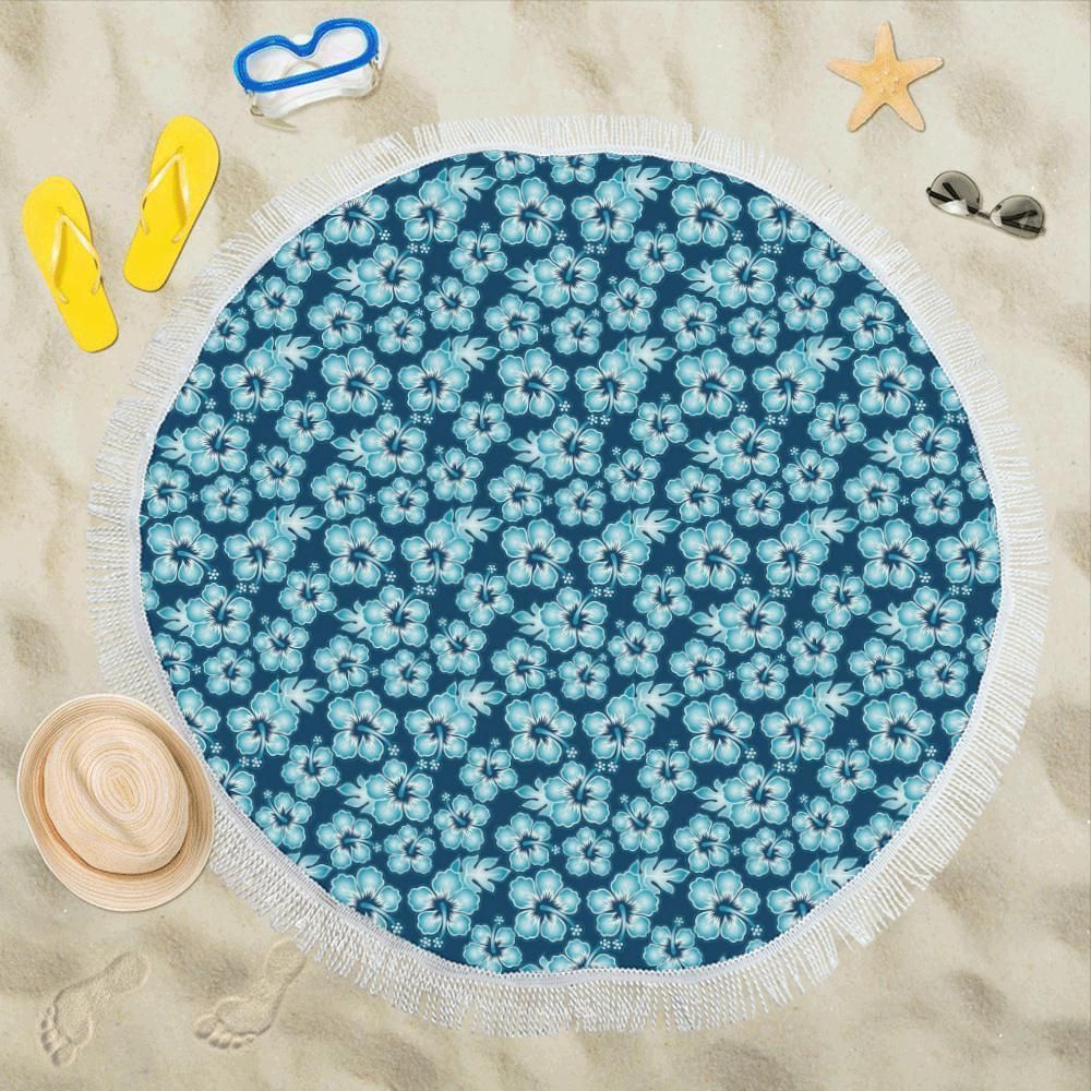 Hibiscus Flower Hawaiian Themed Round Beach Towel