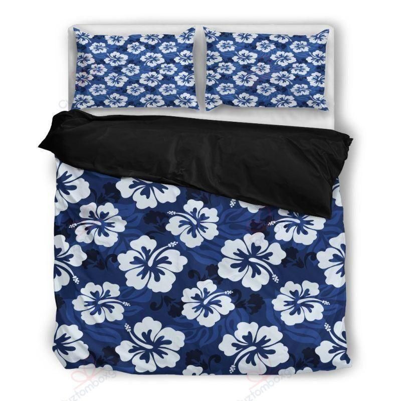 Hibiscus Hawaii Blue Printed Bedding Set