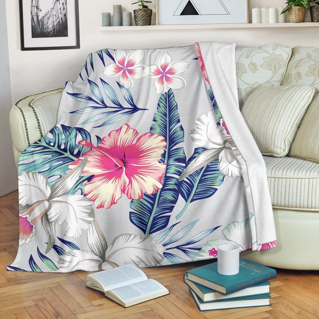 Hibiscus Orchids Hawaii Sherpa Fleece Blanket