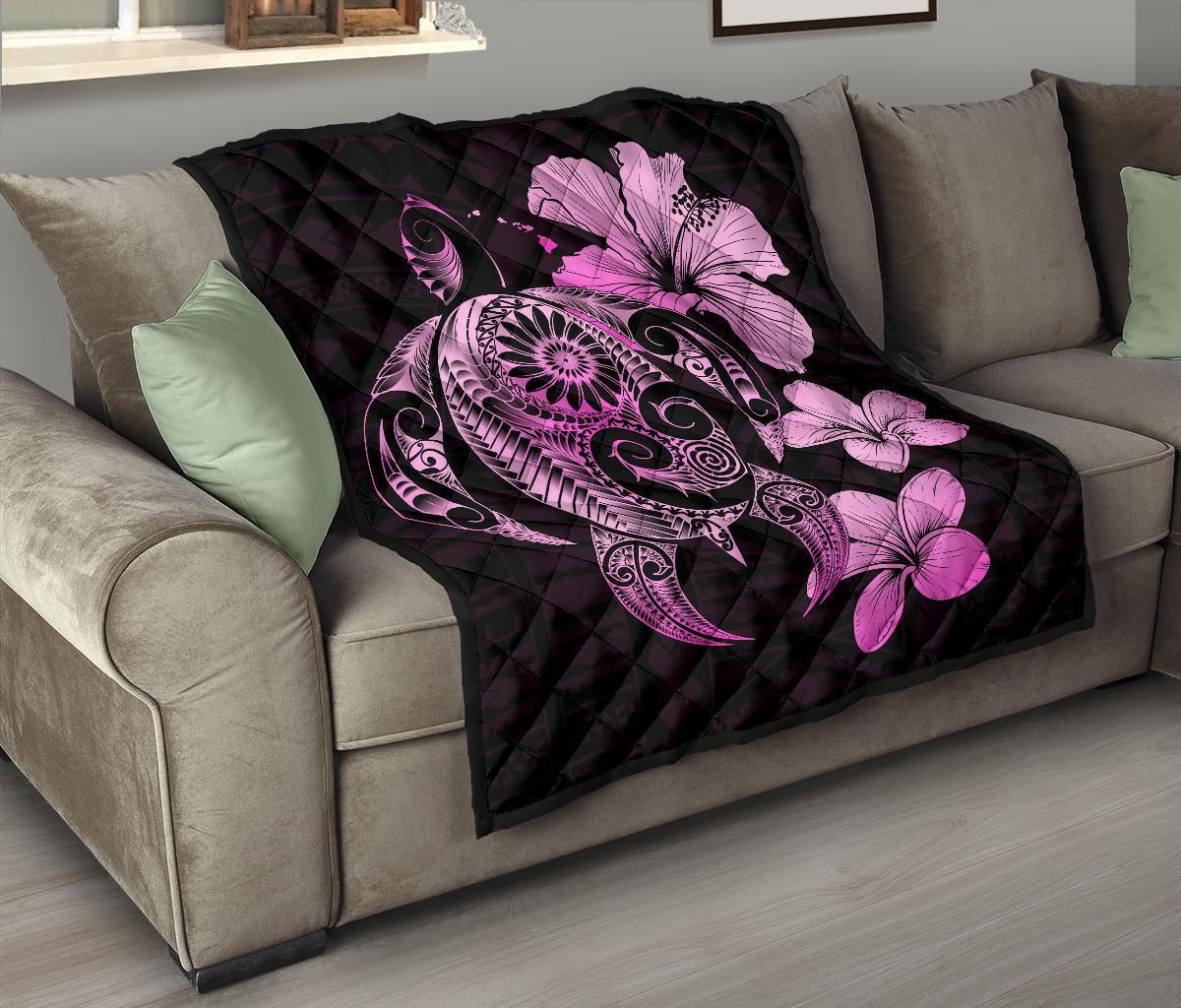 Hibiscus Plumeria Mix Polynesian Pink Turtle Premium Quilt J1 DHC221110058DD