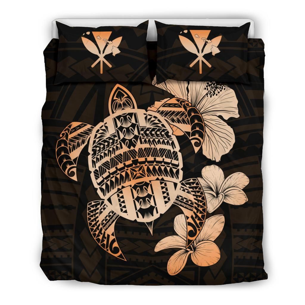Hibiscus Plumeria Mix Polynesian Turtle Orange Bedding Set