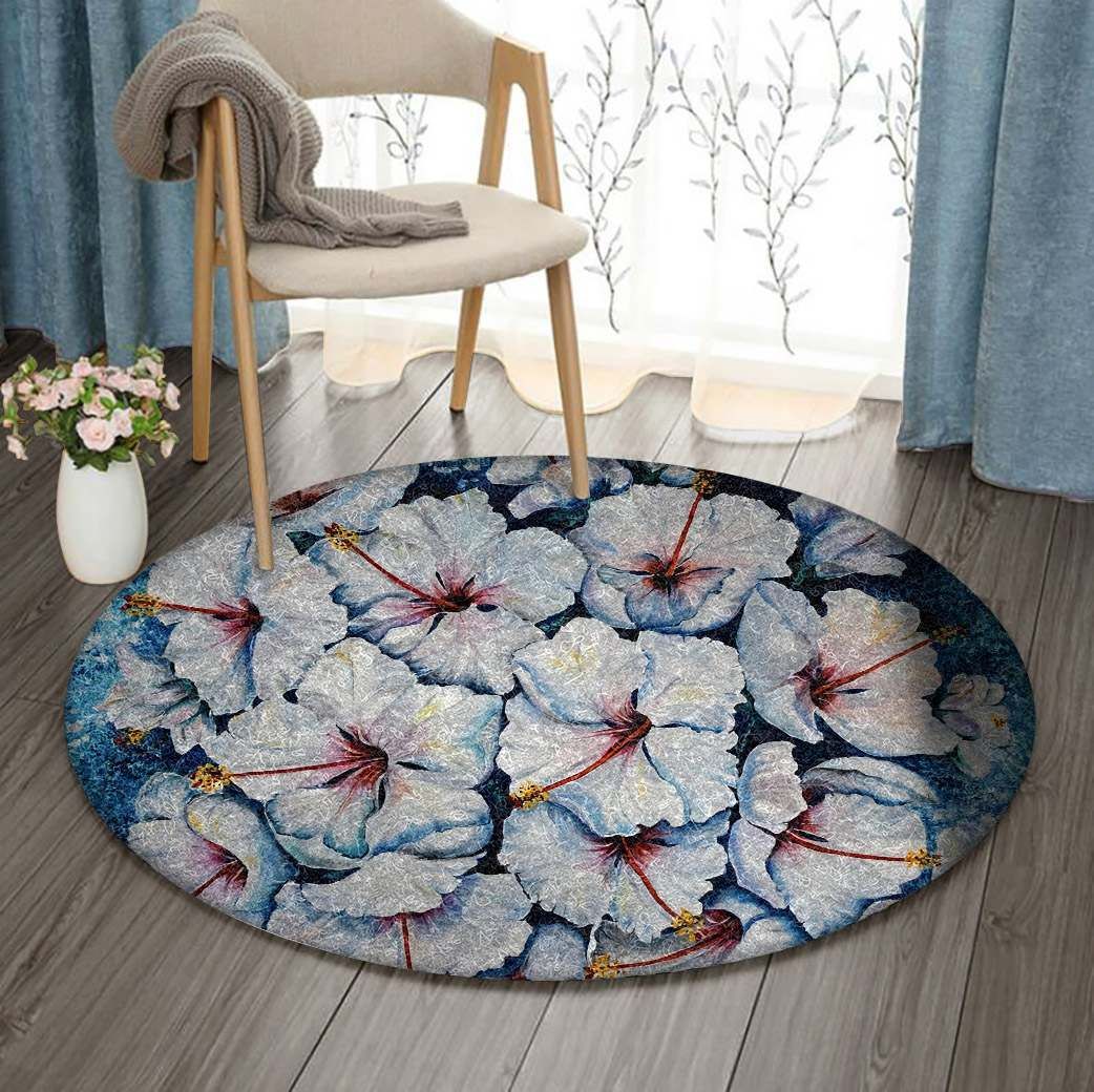 Hibiscus White Round Carpet