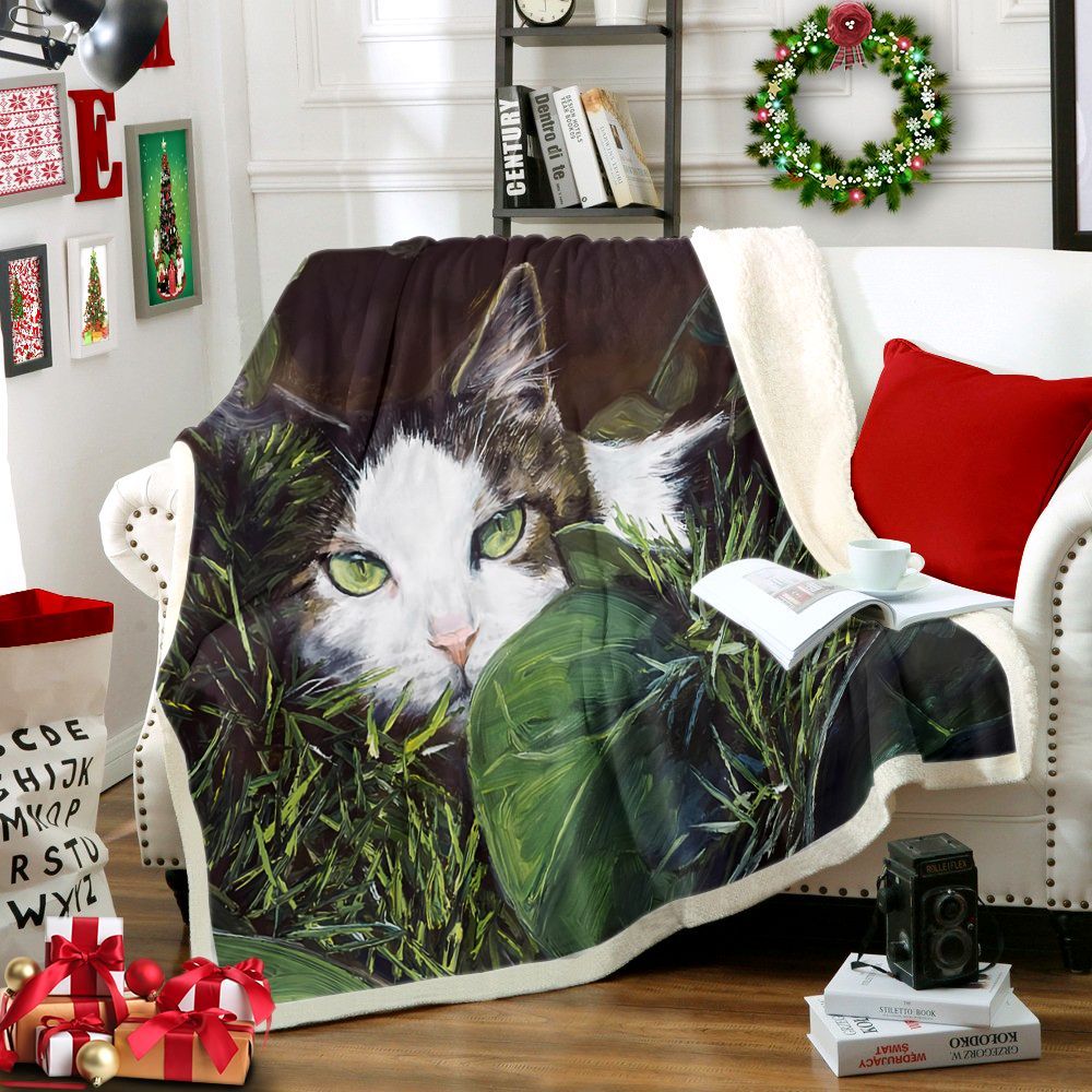 Hiding Cat Sherpa Fleece Blanket