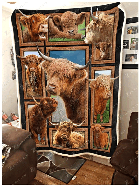 Higland Cattles Sherpa Fleece Blanket