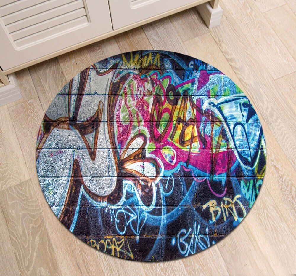 Hip Hop Music Retro Graffiti Round Carpet