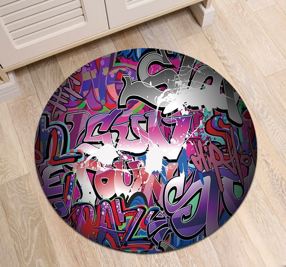 Hip Hop Music Retro Graffiti Round Carpet