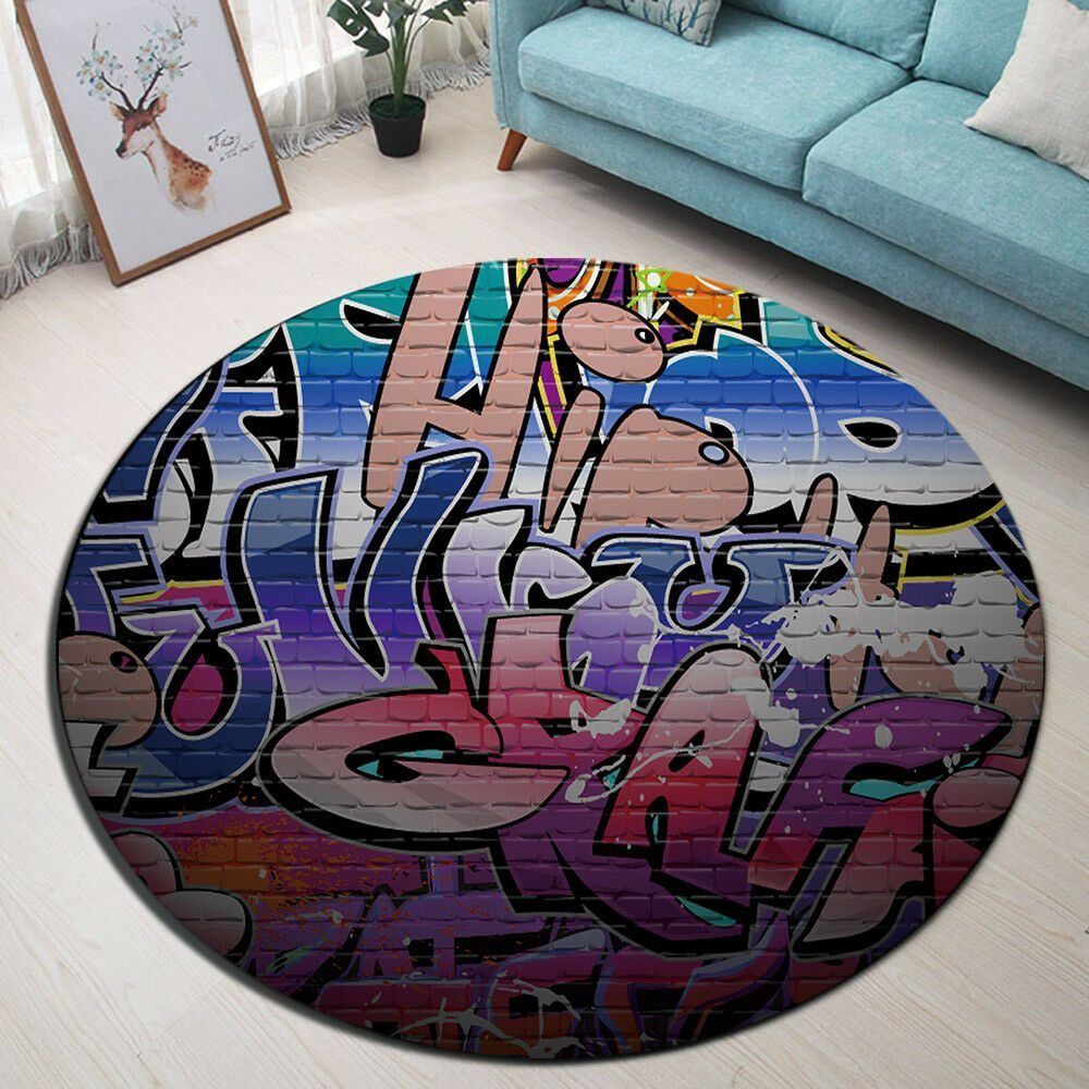 Hip Hop Music Retro Graffiti Round Carpet