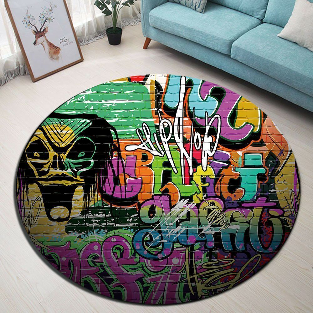 Hip Hop Music Retro Graffiti Round Carpet