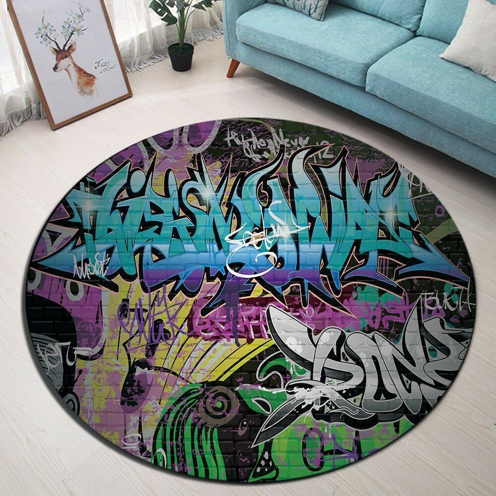 Hip Hop Music Retro Graffiti Round Carpet