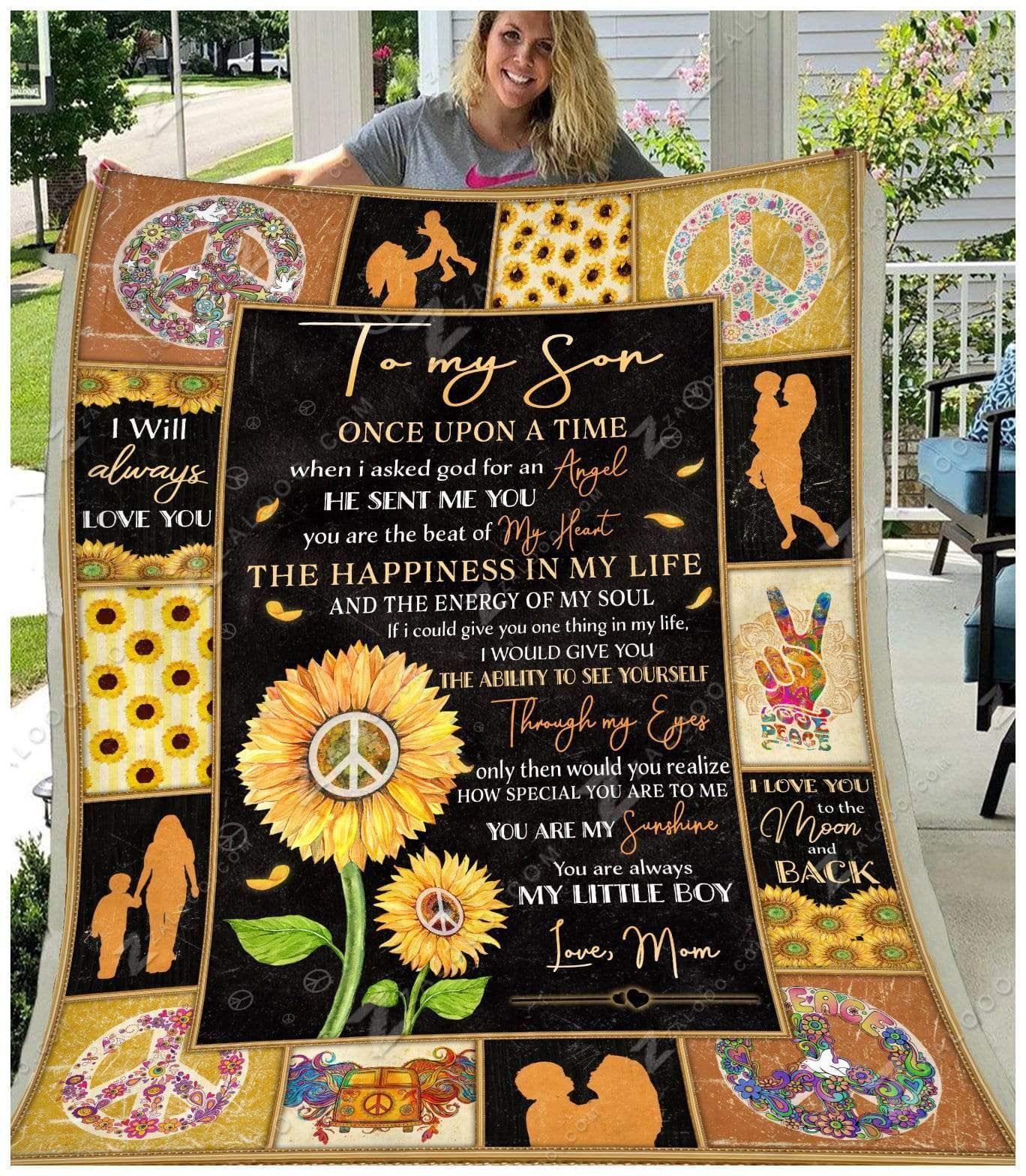 Hipie To My Son Love Mom Sherpa Fleece Blanket