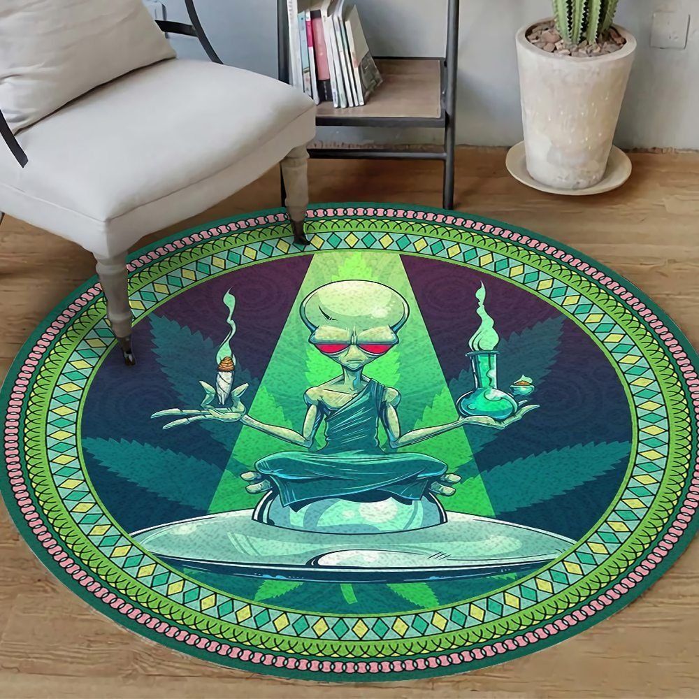Hippie Alien Trippy Round Carpet