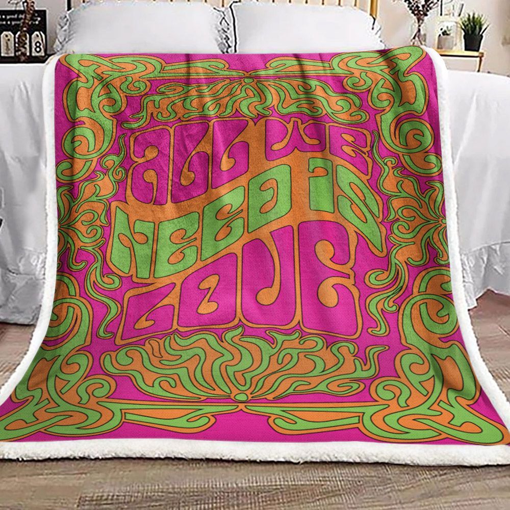 Hippie All We Need Is Love Sherpa Fleece Blanket