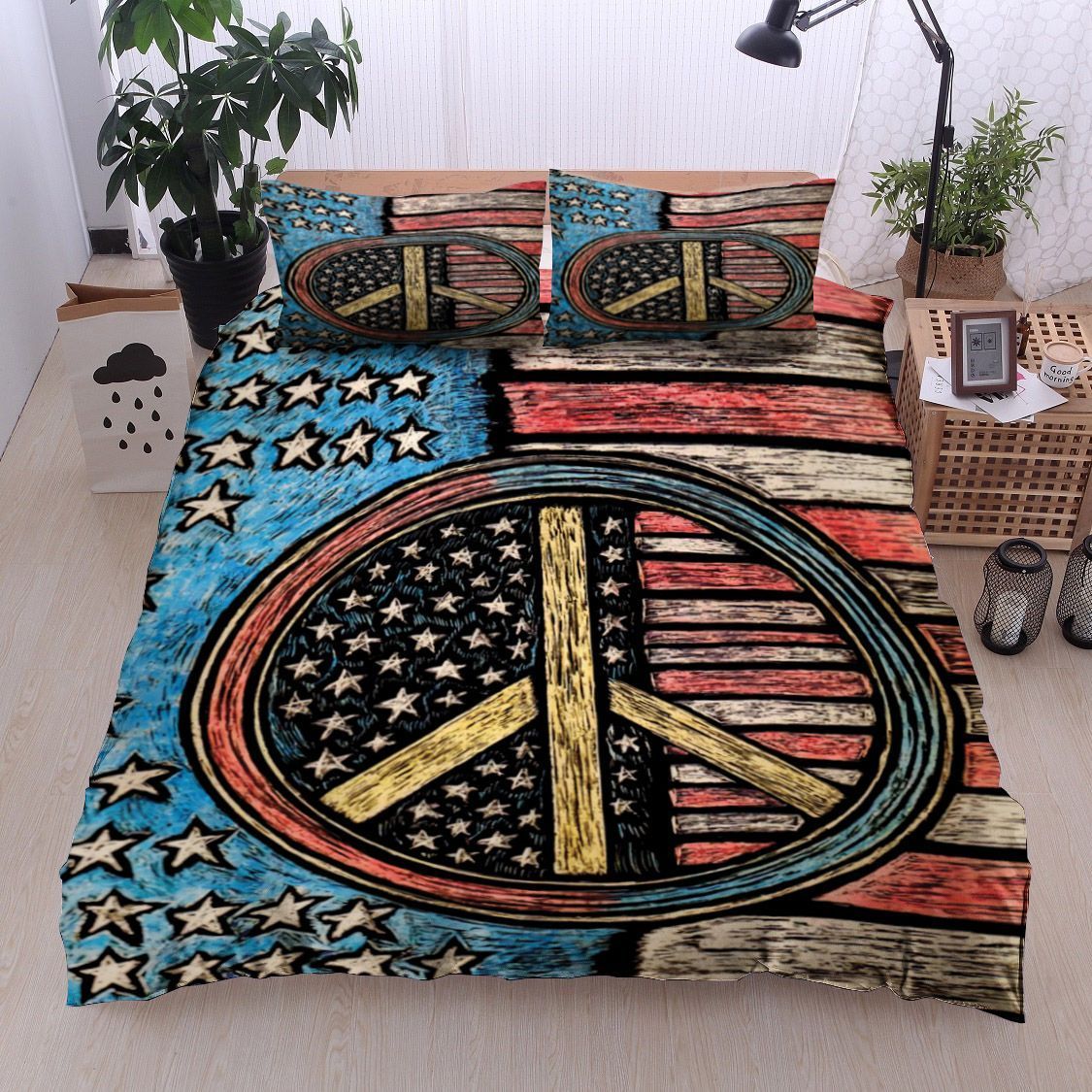 Hippie American Flag Bedding Set