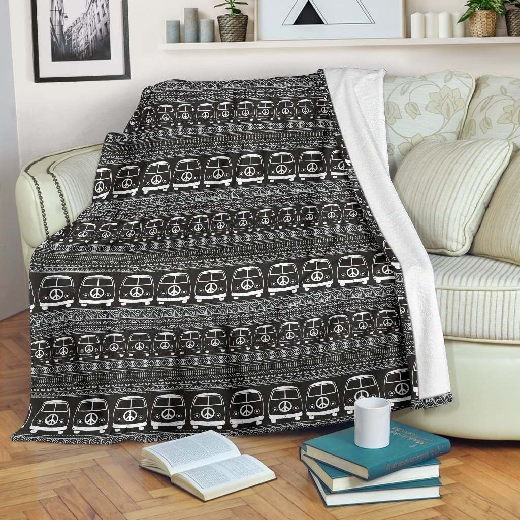 Hippie Aztec Van Peace Sign Sherpa Fleece Blanket