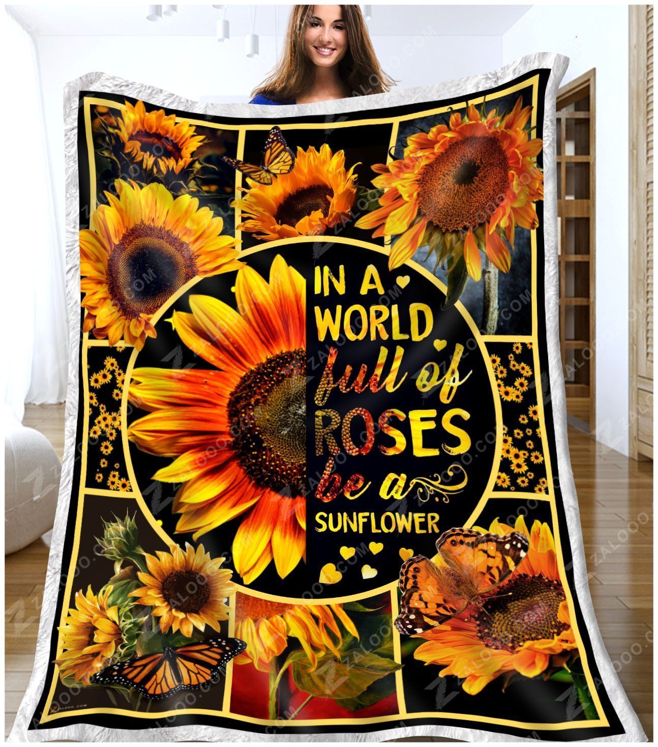 Hippie Be A Sunflower Sherpa Fleece Blanket