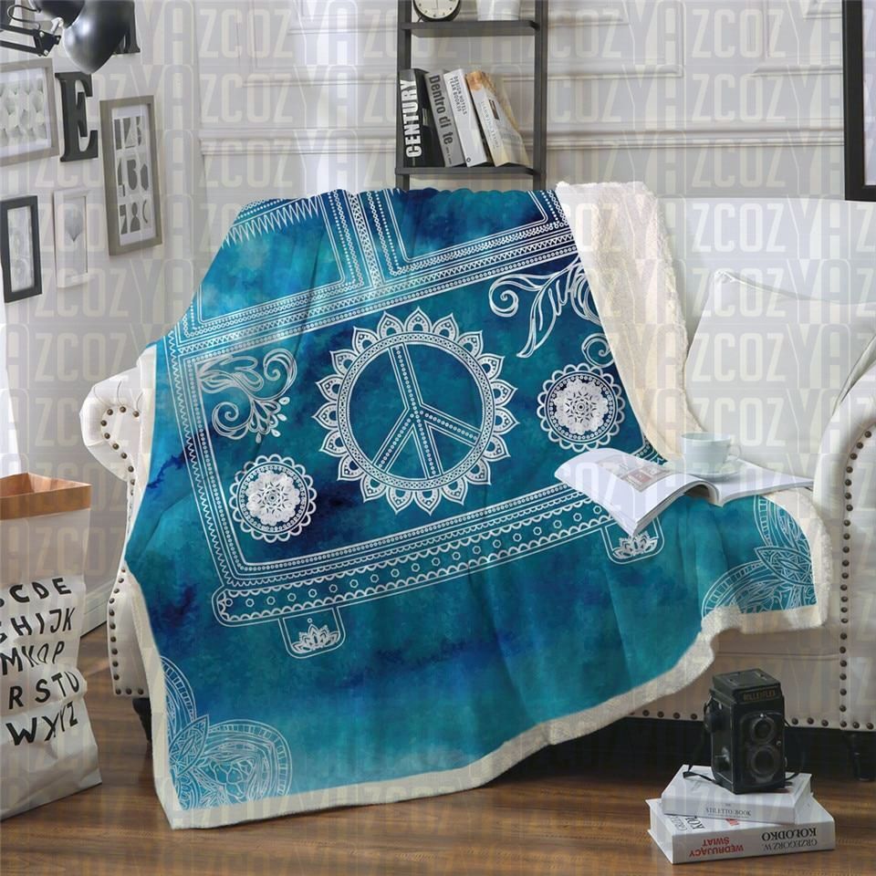 Hippie Bus Blue Sherpa Fleece Blanket