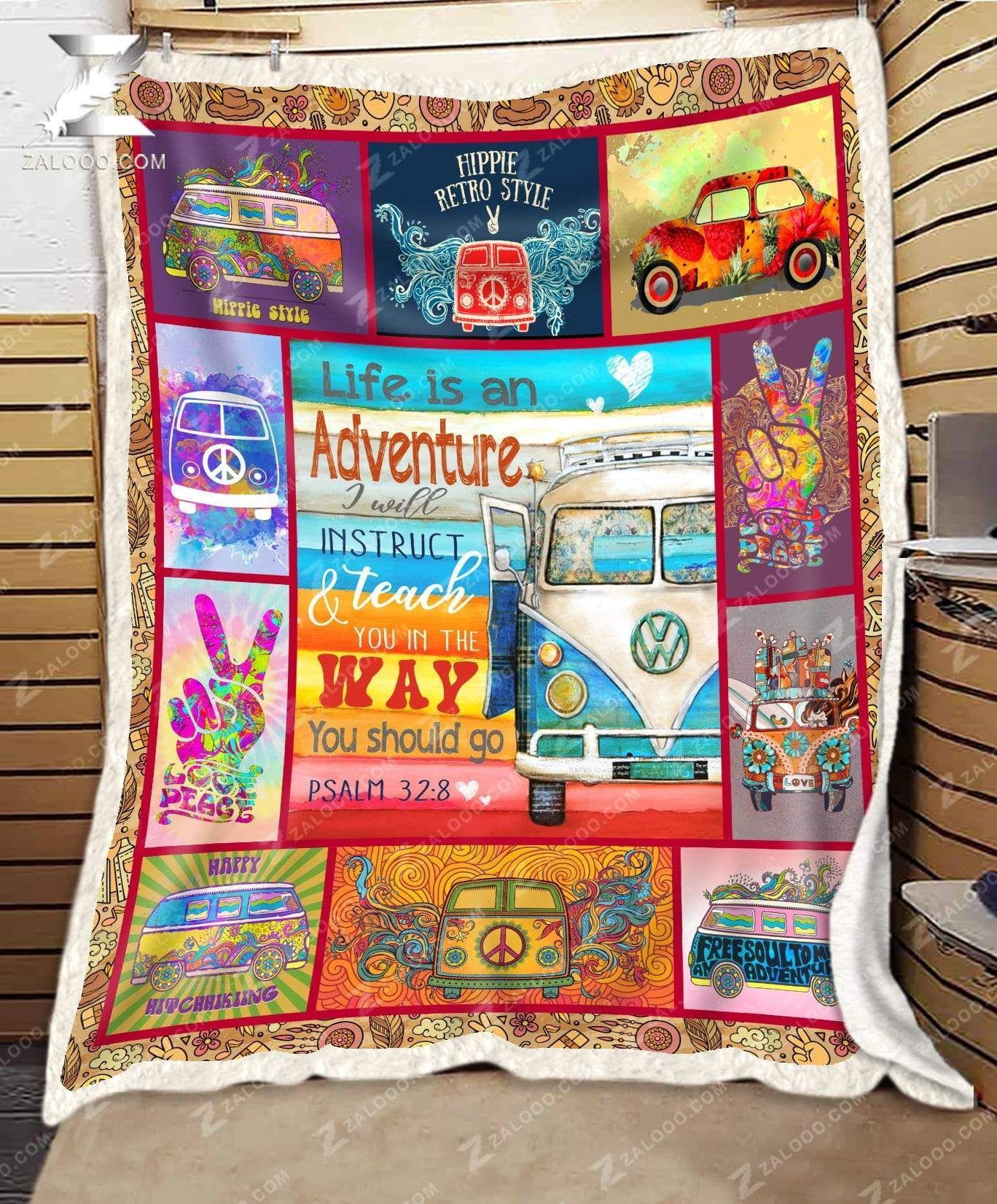 Hippie Bus Life Is An Adventure Sherpa Fleece Blanket