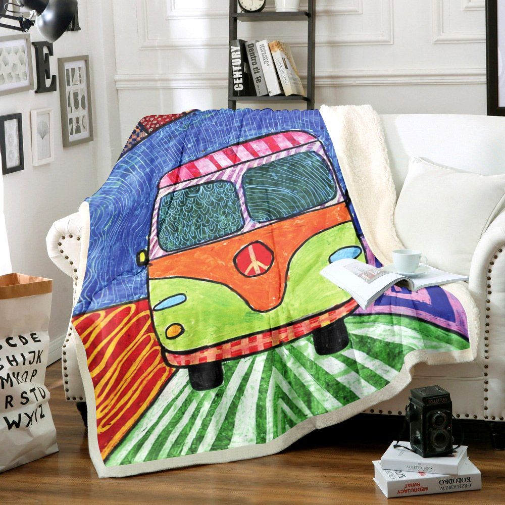 Hippie Bus Sherpa Fleece Blanket