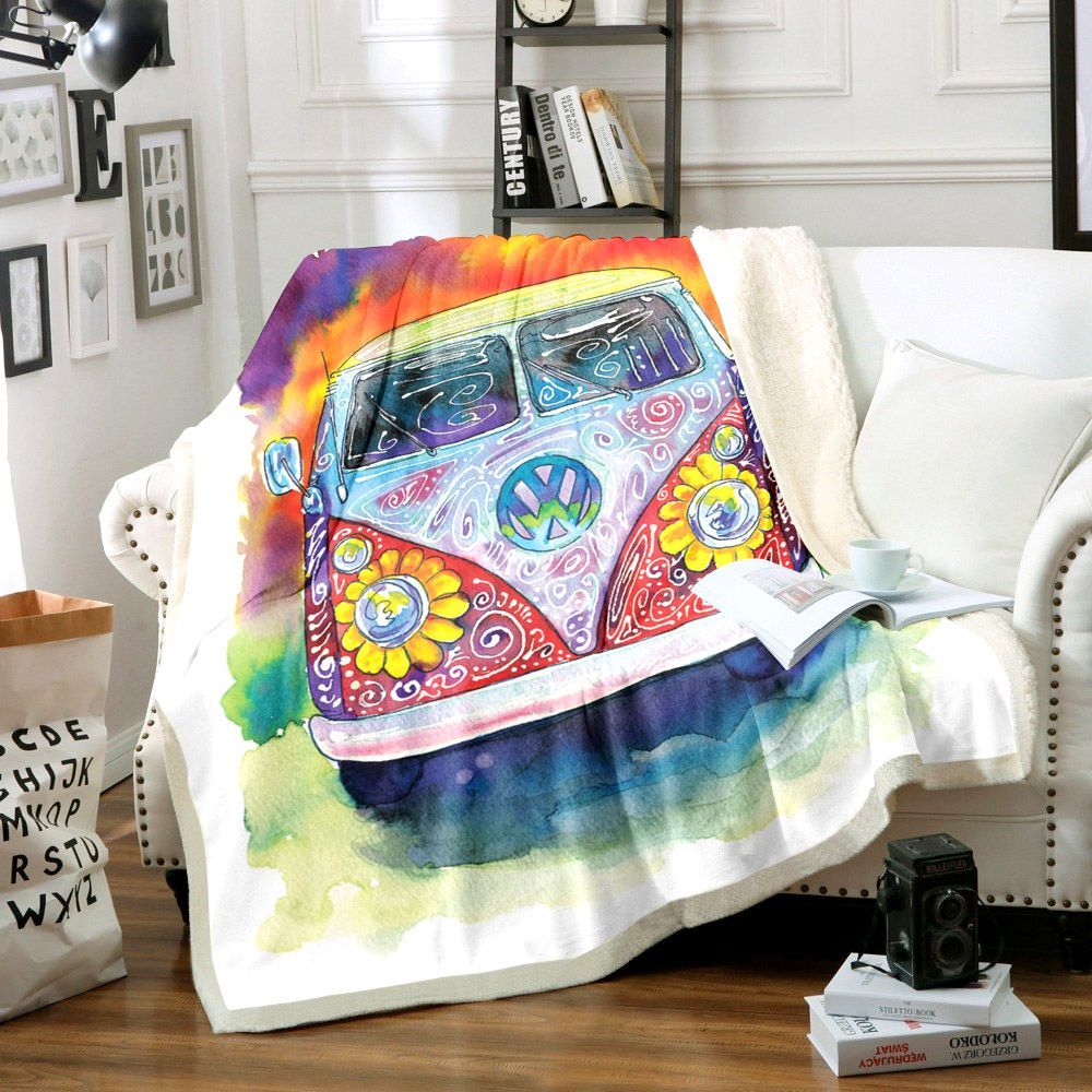 Hippie Bus Sherpa Fleece Blanket