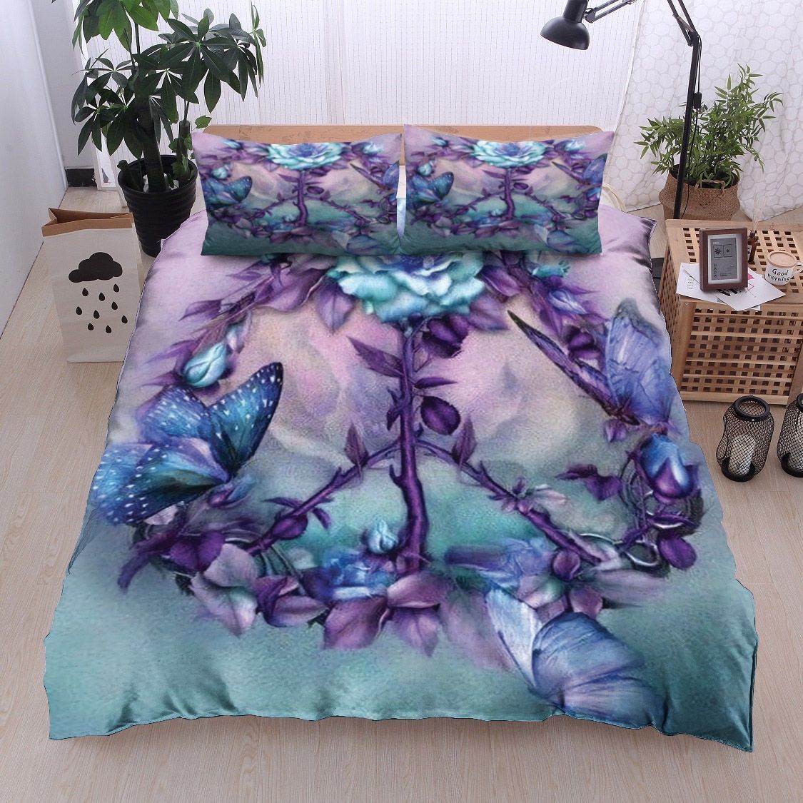 Hippie Butterfly Rose Bedding Set