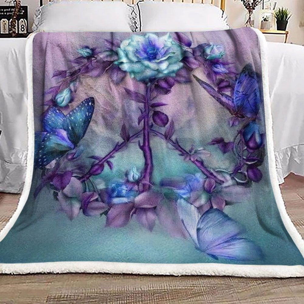 Hippie Butterfly Rose Sherpa Fleece Blanket
