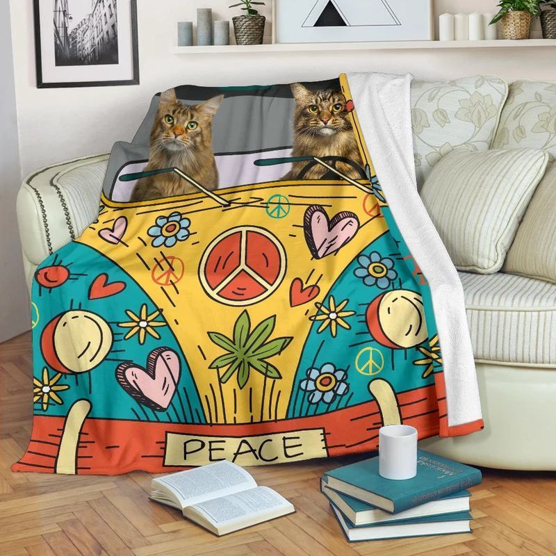 Hippie Cat Sherpa Fleece Blanket