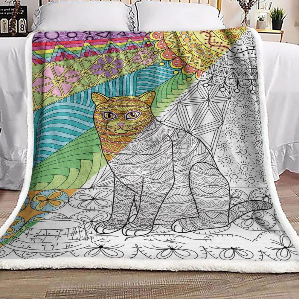 Hippie Cat Sherpa Fleece Blanket