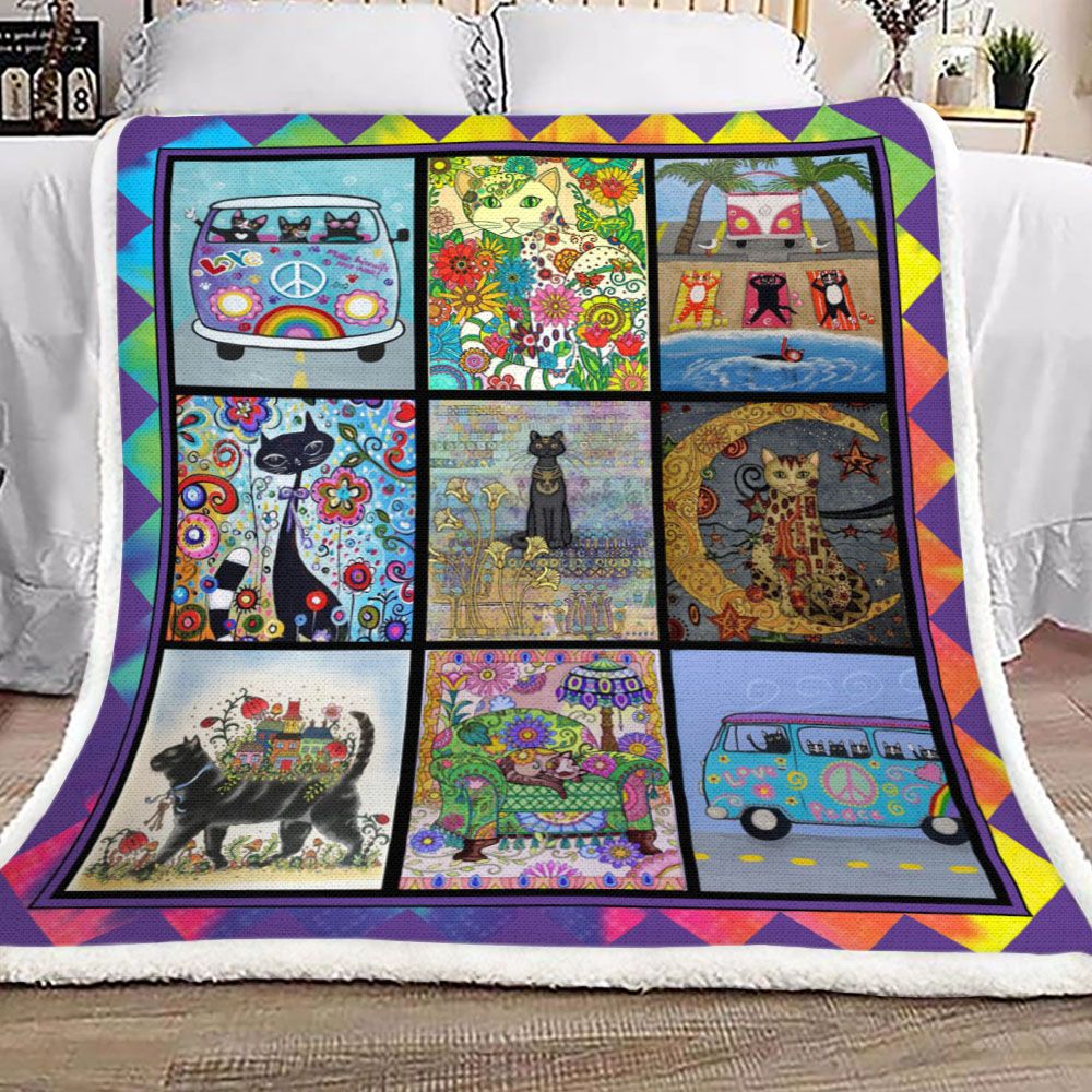 Hippie Cat Fleece Blanket