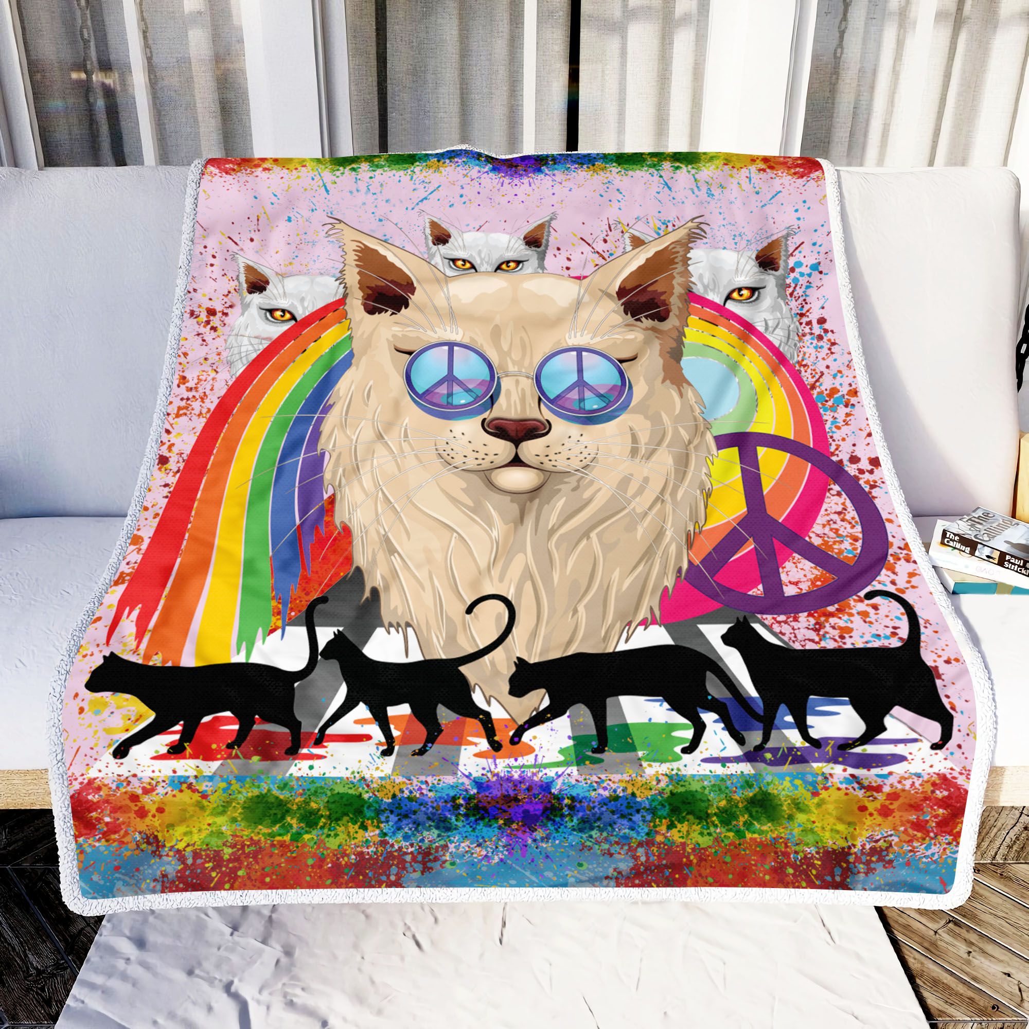 Hippie Cat Fleece Blanket