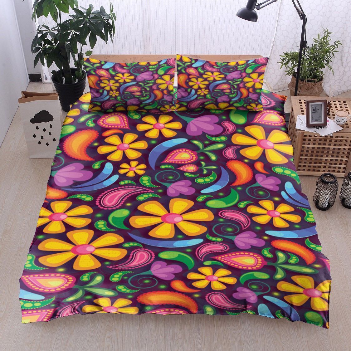 Hippie Colorful Floral Bedding Set