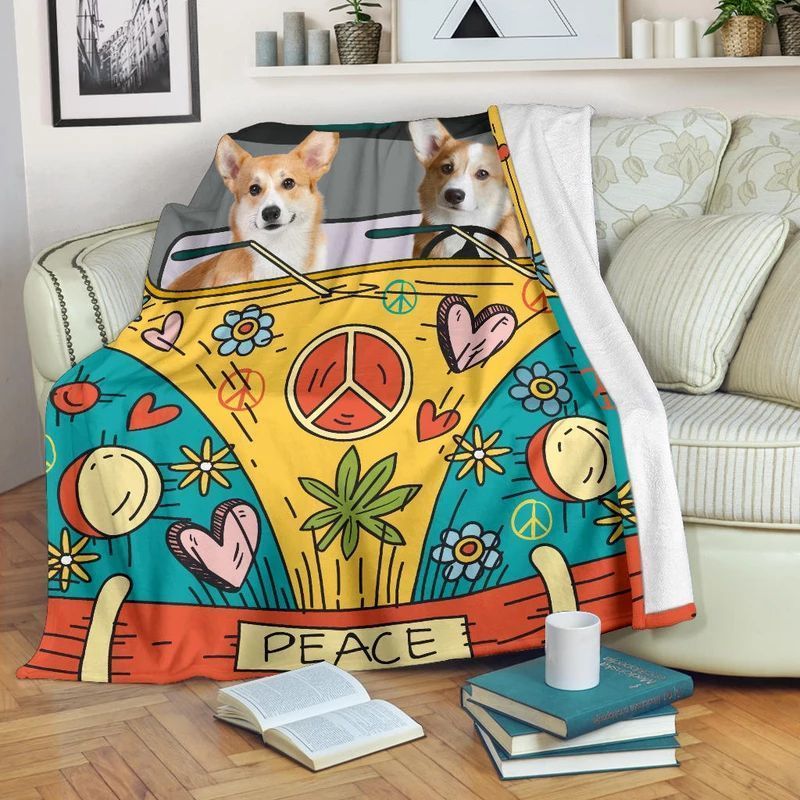 Hippie Corgi Sherpa Fleece Blanket