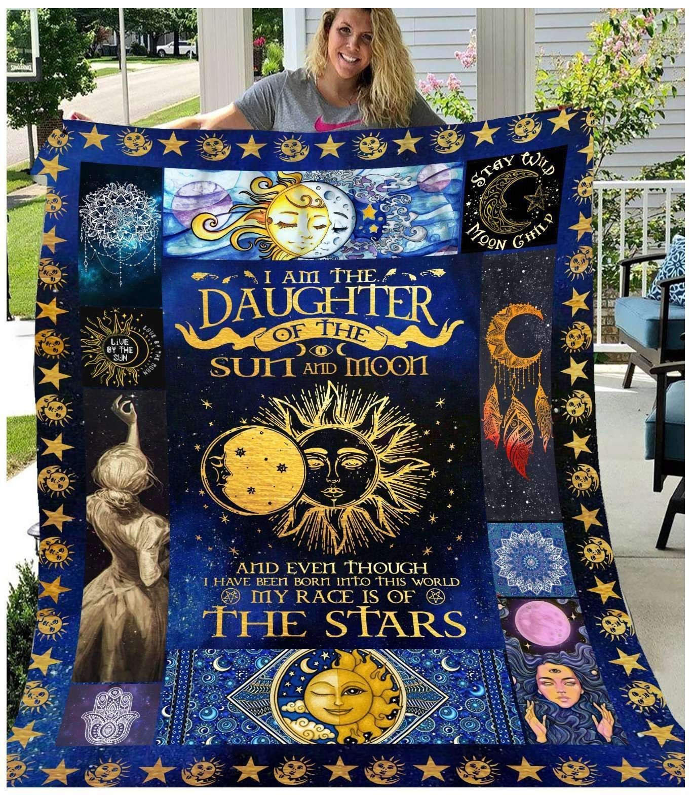 Hippie Daughter Of The Sun And Moon Sherpa Fleece Blanket