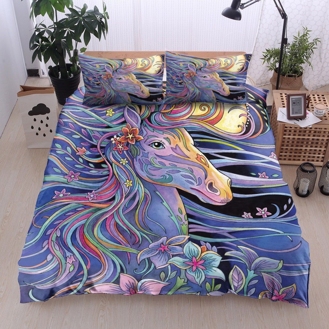 Hippie Dream Horse In Moon Night Bedding Set