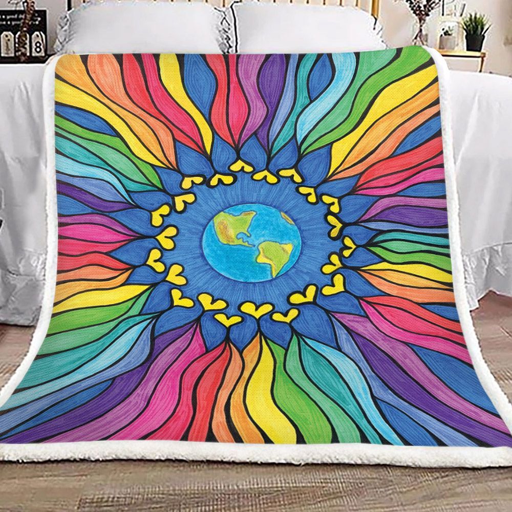 Hippie Earth Flower Sherpa Fleece Blanket