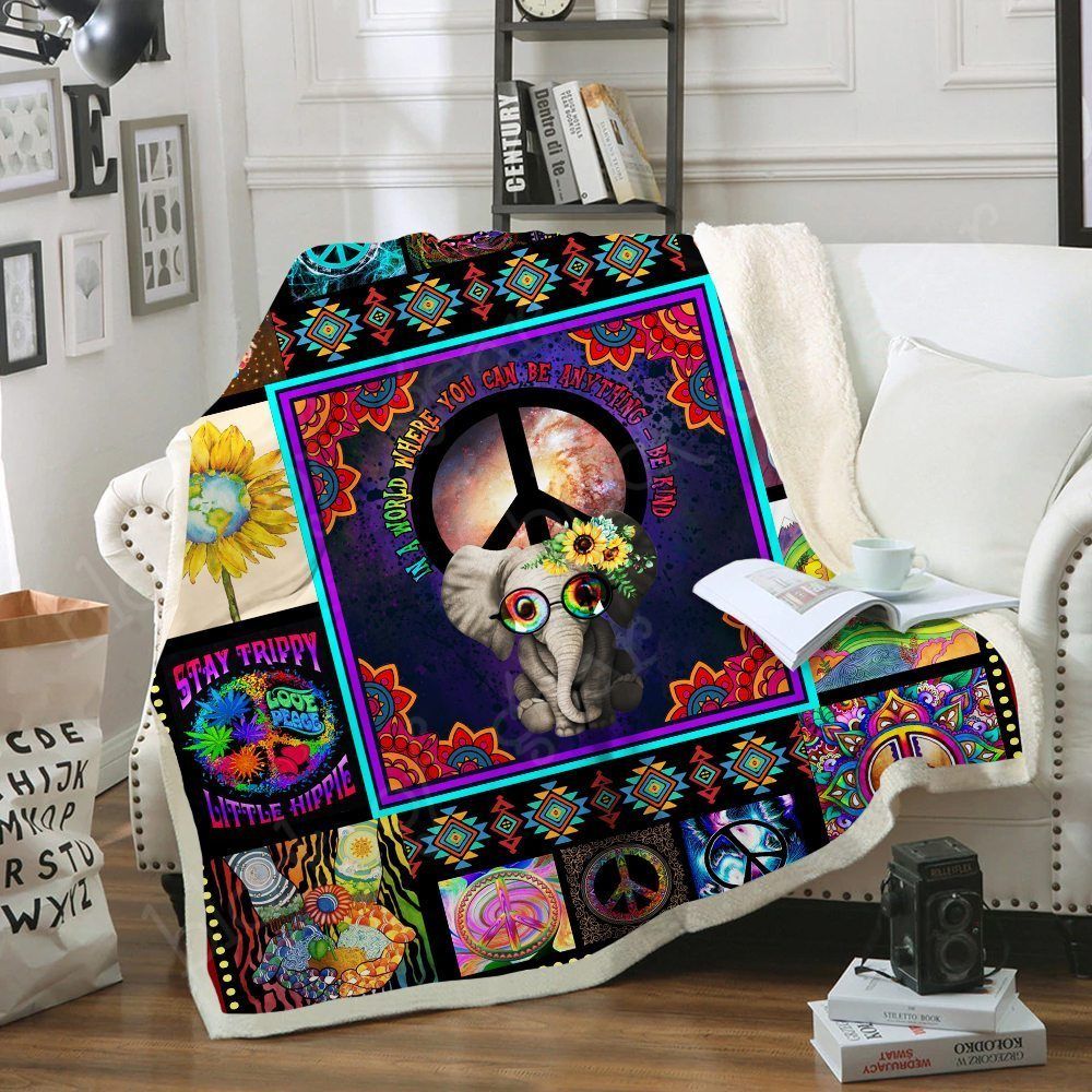 Hippie Elephant Sherpa Fleece Blanket