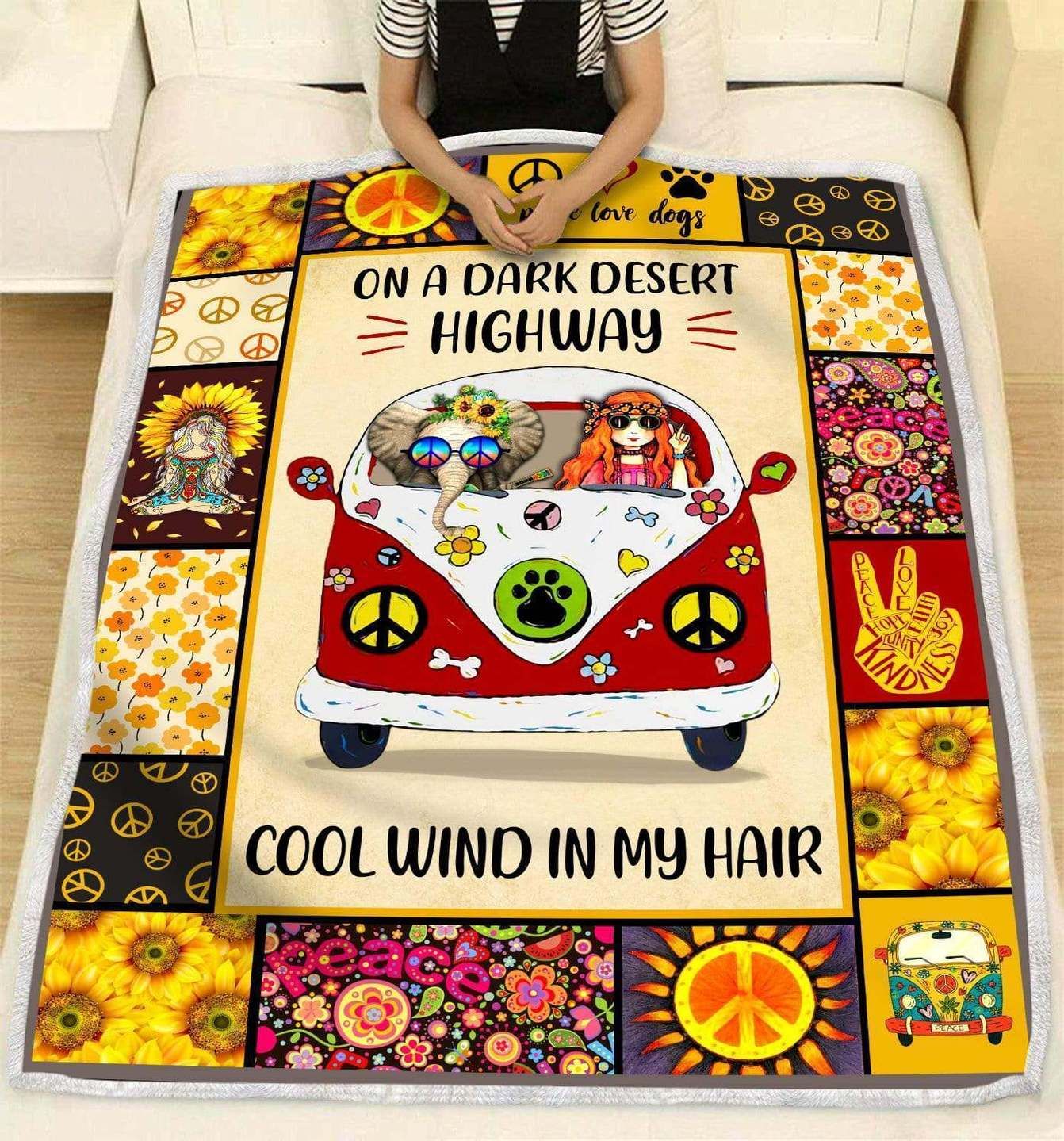 Hippie Elephant Sherpa Fleece Blanket