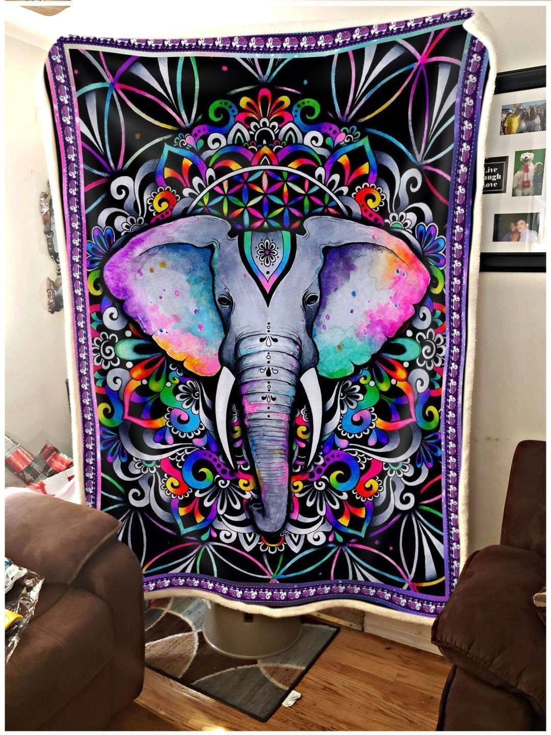 Hippie Elephant Sherpa Fleece Blanket