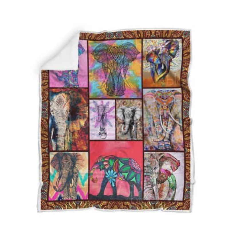 Hippie Elephant Sherpa Fleece Blanket