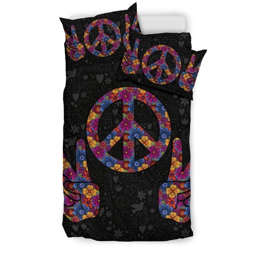 Hippie Floral Peace Sign Bedding Set