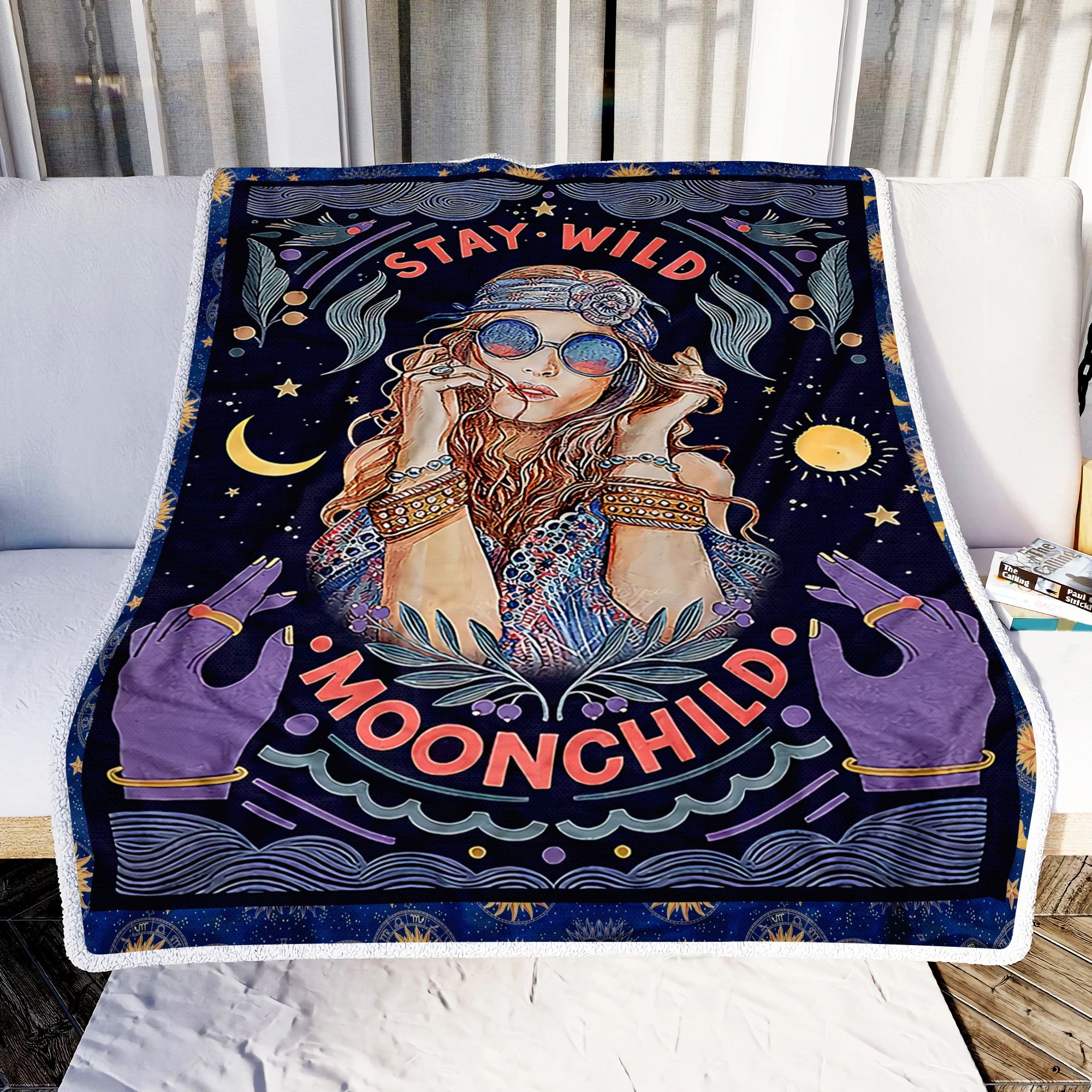 Hippie Girl And Moon Stay Wild Moon Child Fleece Blanket