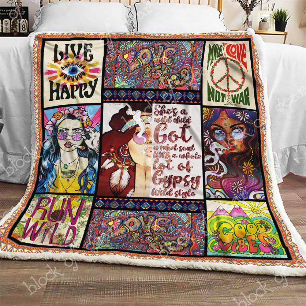 Hippie Girl Sherpa Fleece Blanket