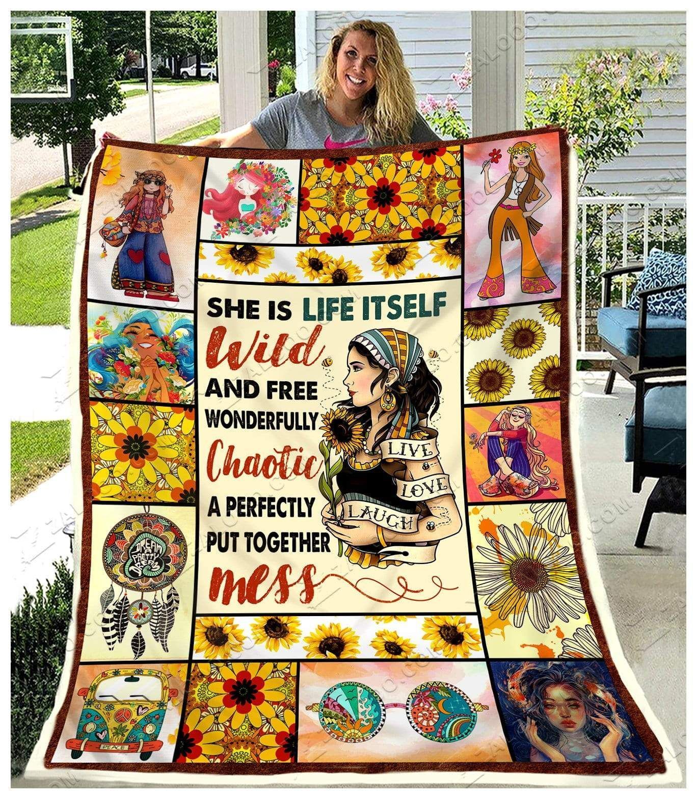 Hippie Girl Sherpa Fleece Blanket