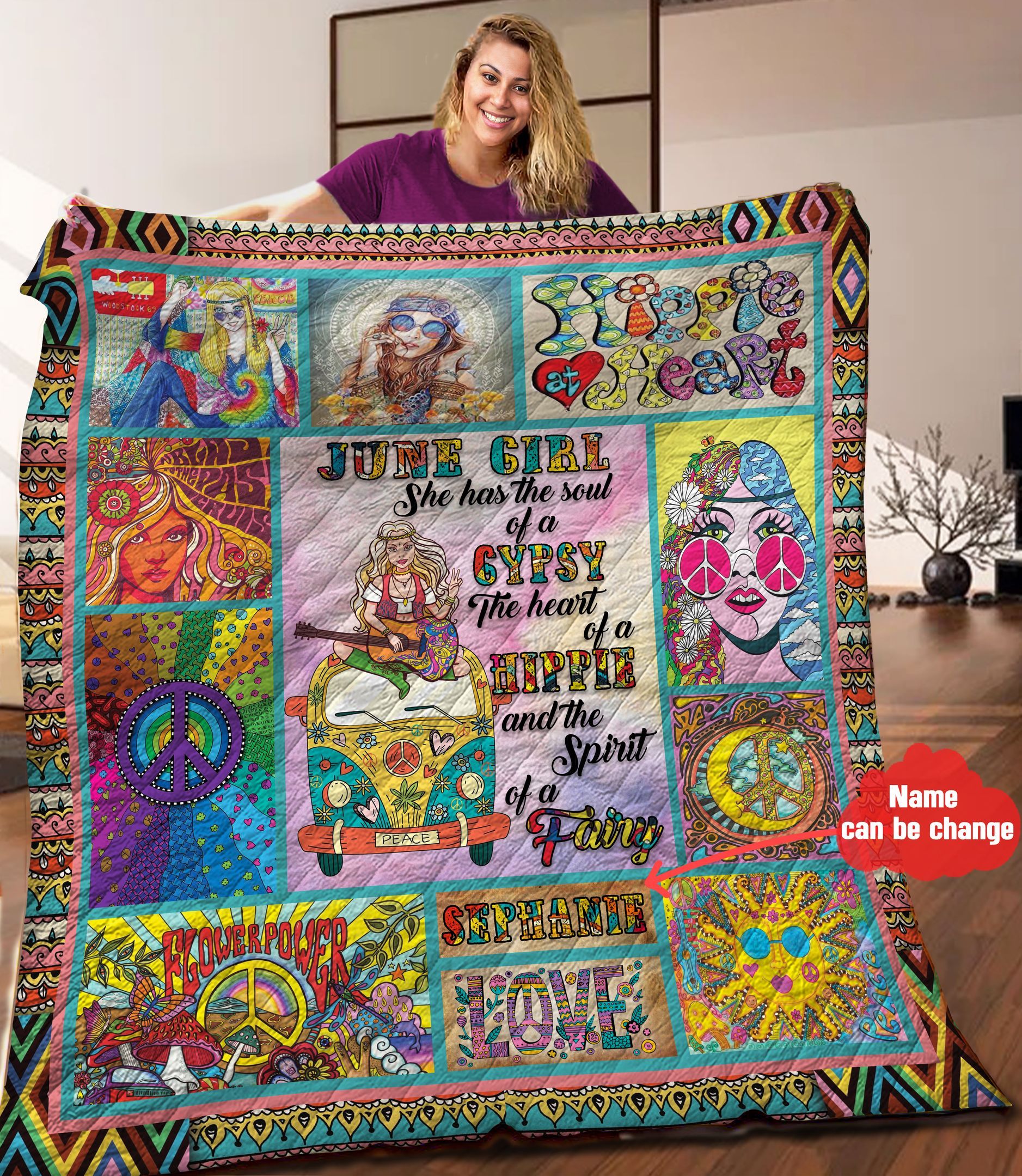 Hippie Girl Personalized Quilt Blanket HHH010604NA