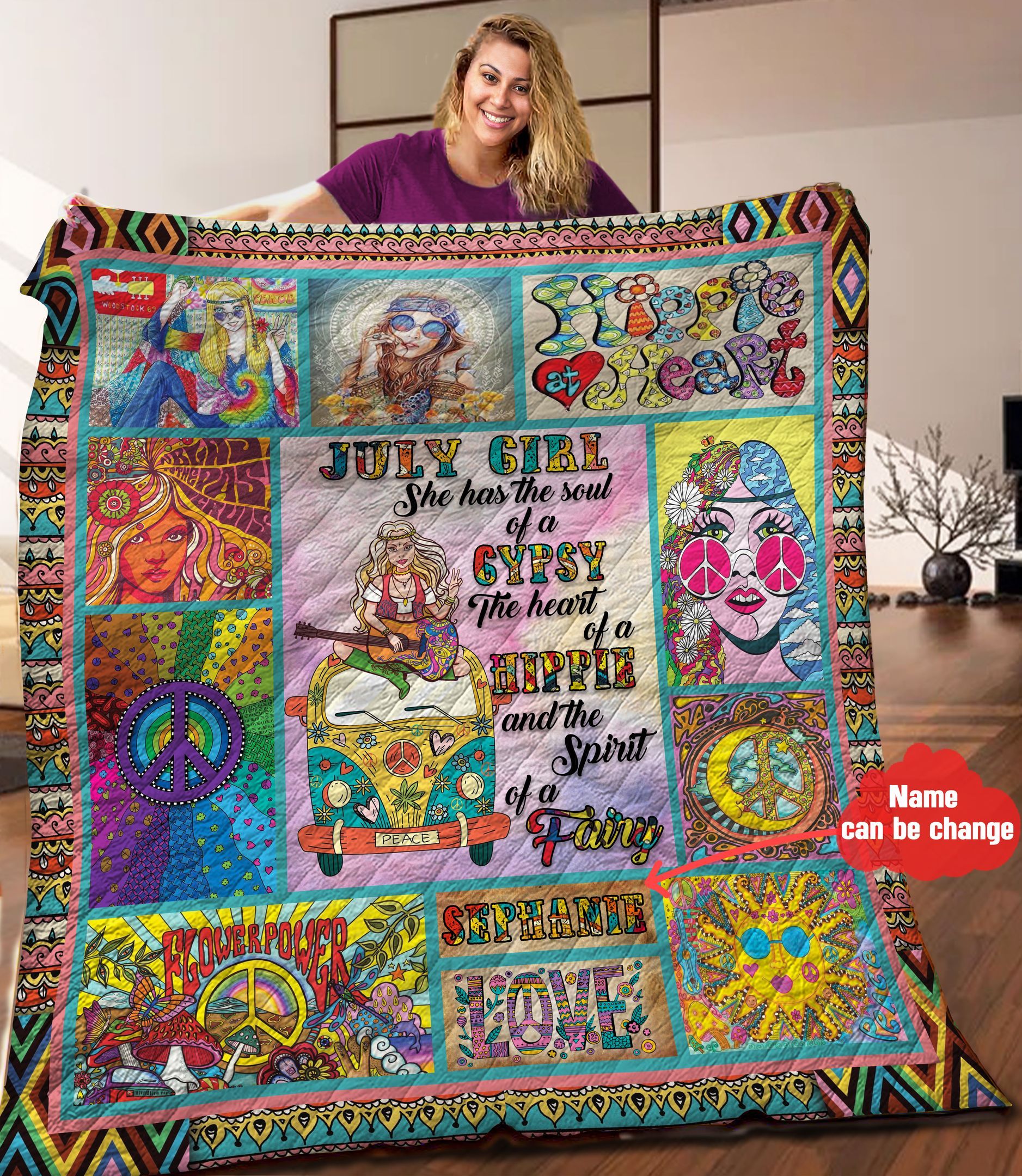 Hippie Girl Personalized Quilt Blanket HHH010605NA