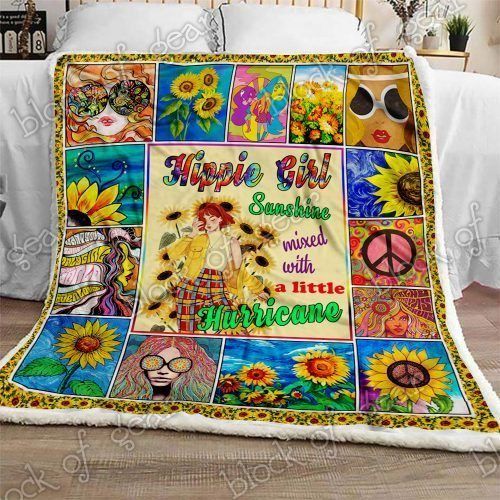 Hippie Girl Sunflower Sherpa Fleece Blanket