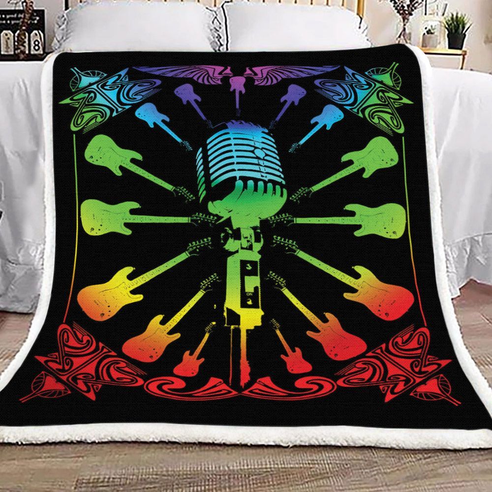 Hippie Guitar And Micro Sherpa Fleece Blanket