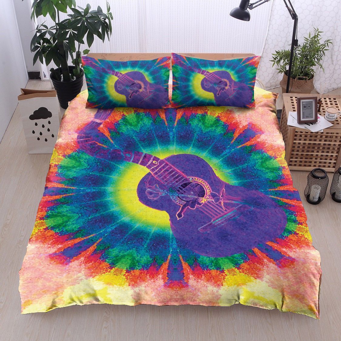 Hippie Guitar And Rose Bedding Set